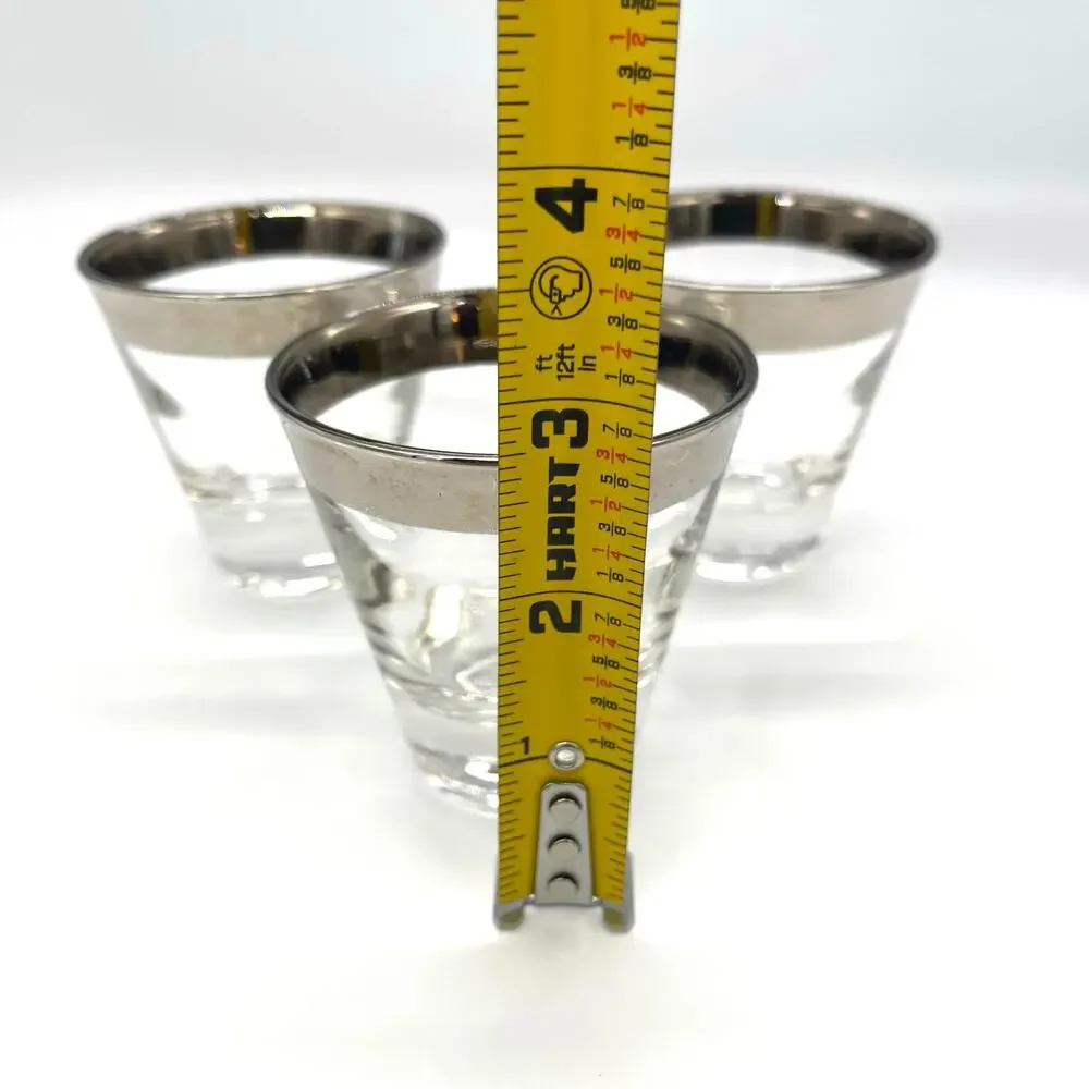 Vintage MCM Dorothy Thorpe Set of 3 Silver Rimmed Barware Shot Glasses 2.75